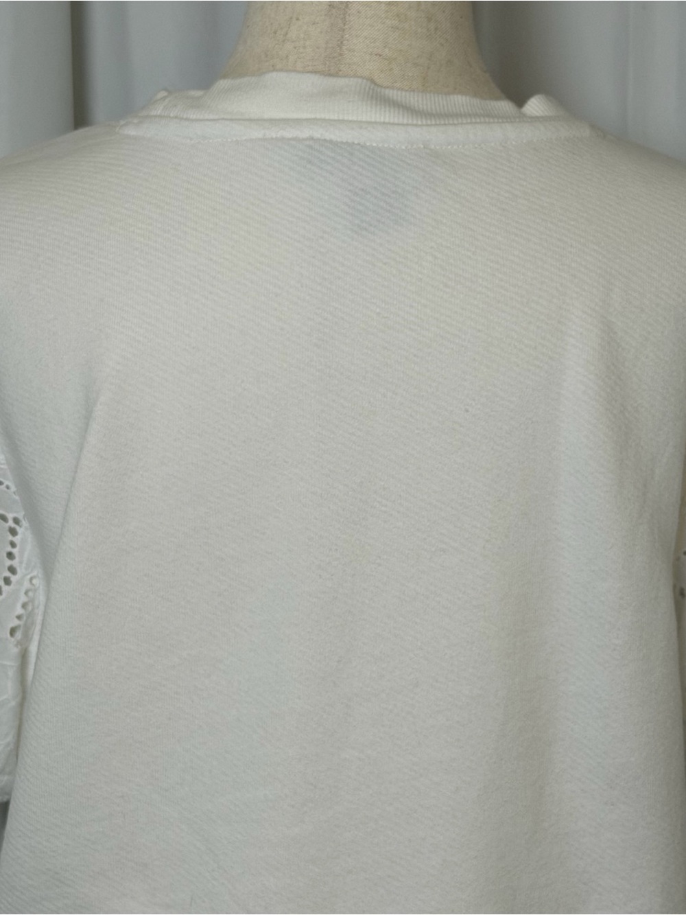 Paige Mako Puff Sleeve Sweatshirt White Eyelet Lace Sleeve Cotton Top Medium - Picture 9 of 12